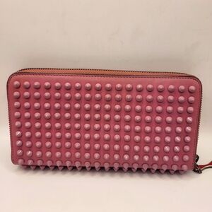 Christian Louboutin Spiked Long Pink Zip Wallet